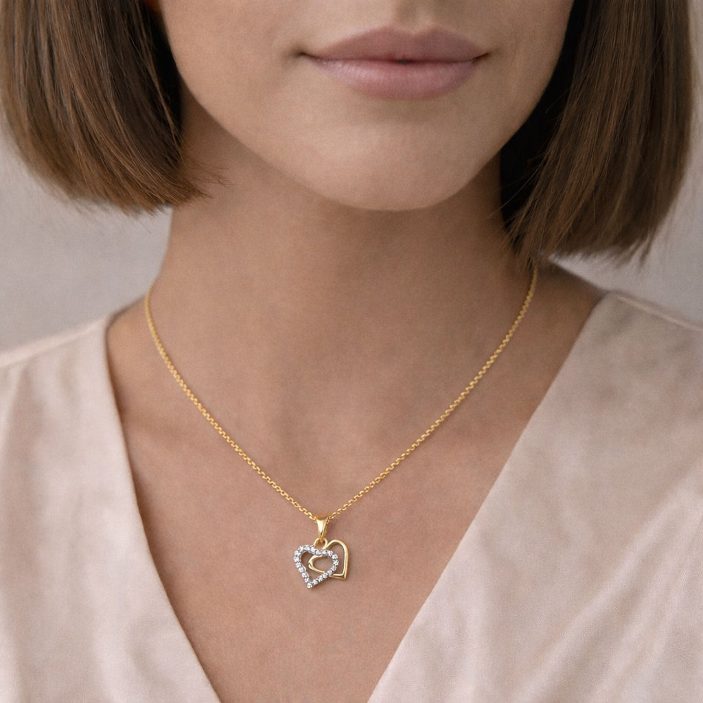 (51436) Halsketting met hanger hartjes 20 zirkonia Sterling Zilver 925/000 goud verguld