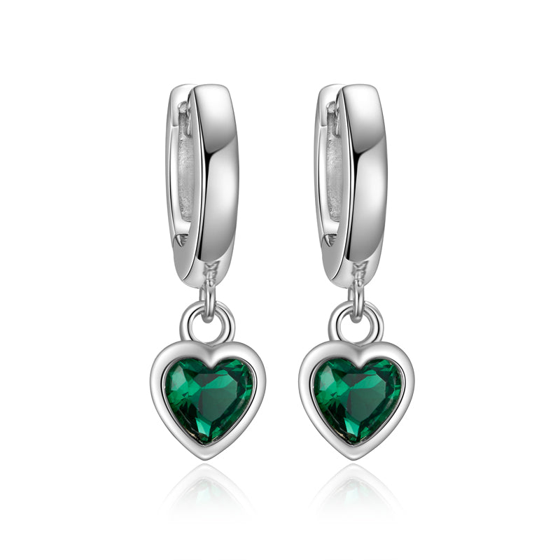 (4438) Klapcreolen Hart met Groene Zirkonia Sterling Zilver 925/000