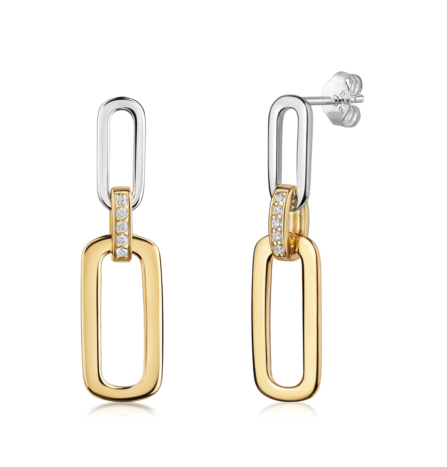 Boucles d'oreilles à tige avec 10 zircones en argent sterling 925/000 bicolore (bicolore)