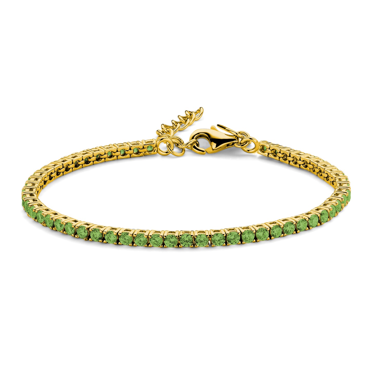 Tennis Armband met Groene Zirkonia 3 mm Sterling Zilver 925/000 goud verguld