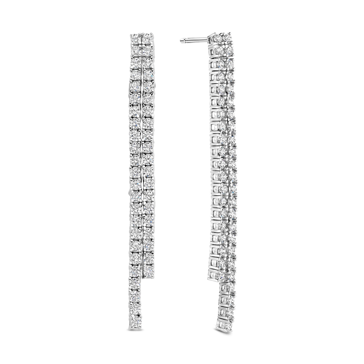 (51279) Oorsteker twee rijen met 80 Zirkonia Sterling Zilver 925/000