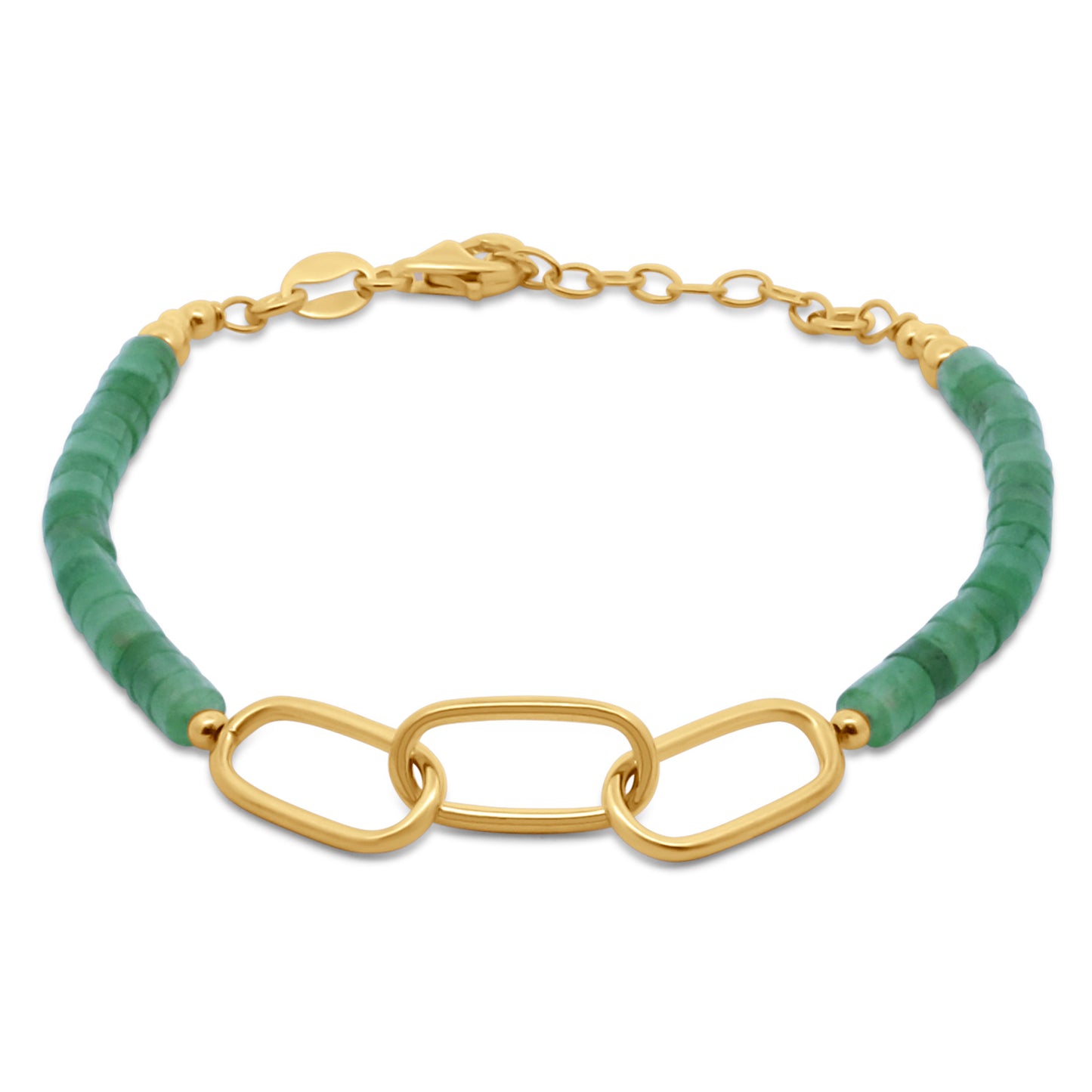 Armband met drie schakels en met groene Jade Sterling Zilver 925/000 goud verguld