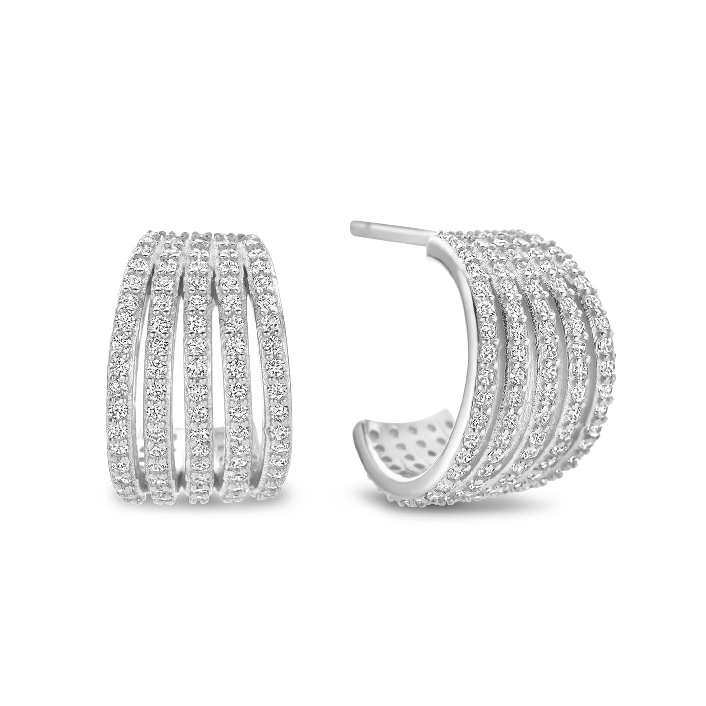 Boucles d'oreilles 5 couches avec 230 zircones en argent sterling 925/000