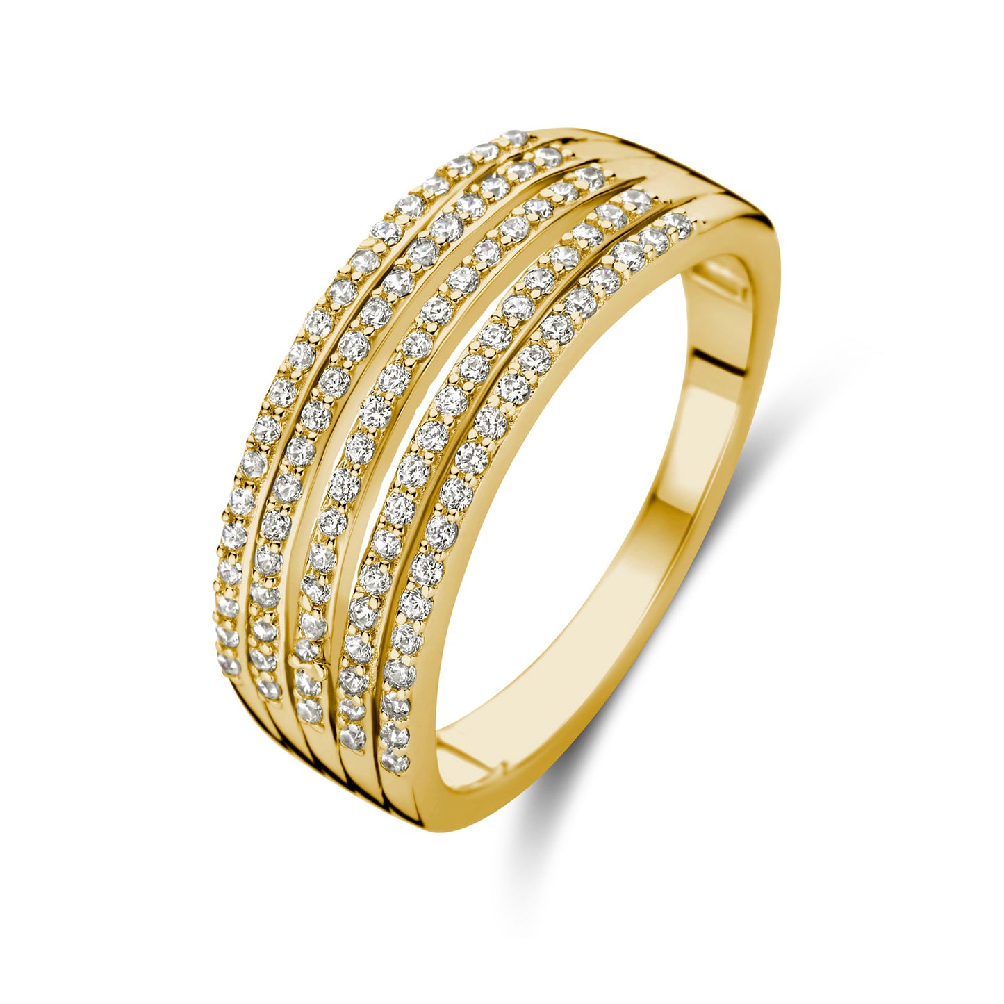 Bague femme 5 rangs plaquée or avec 95 zircons en argent sterling 925/000