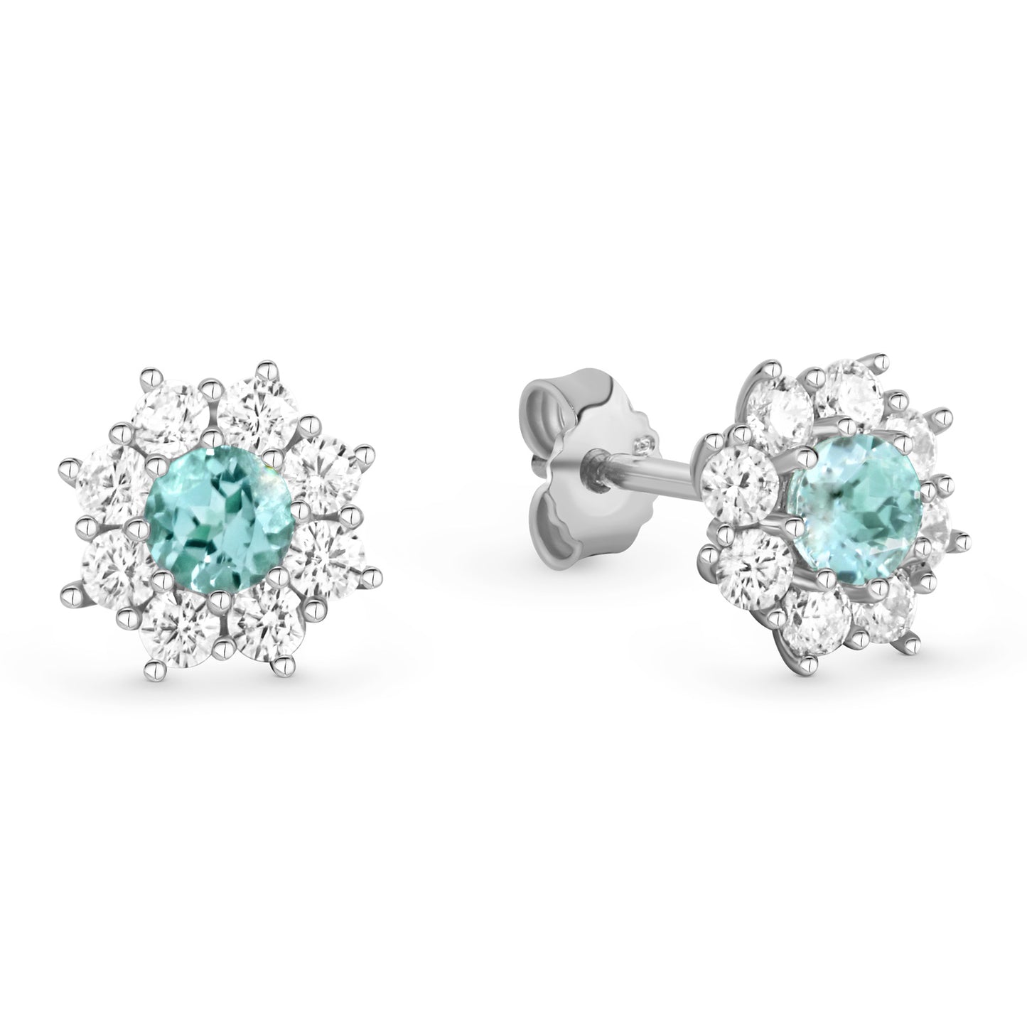 Boucles d'oreilles avec topaze bleue et 16 zircones en argent sterling 925/000