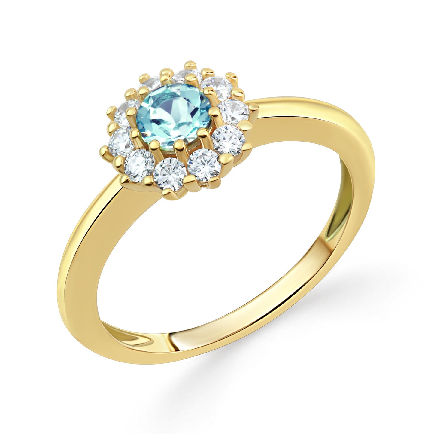 Damesring met Blauwe Topaas en 10 Zirkonia Sterling Zilver 925/000 goud verguld