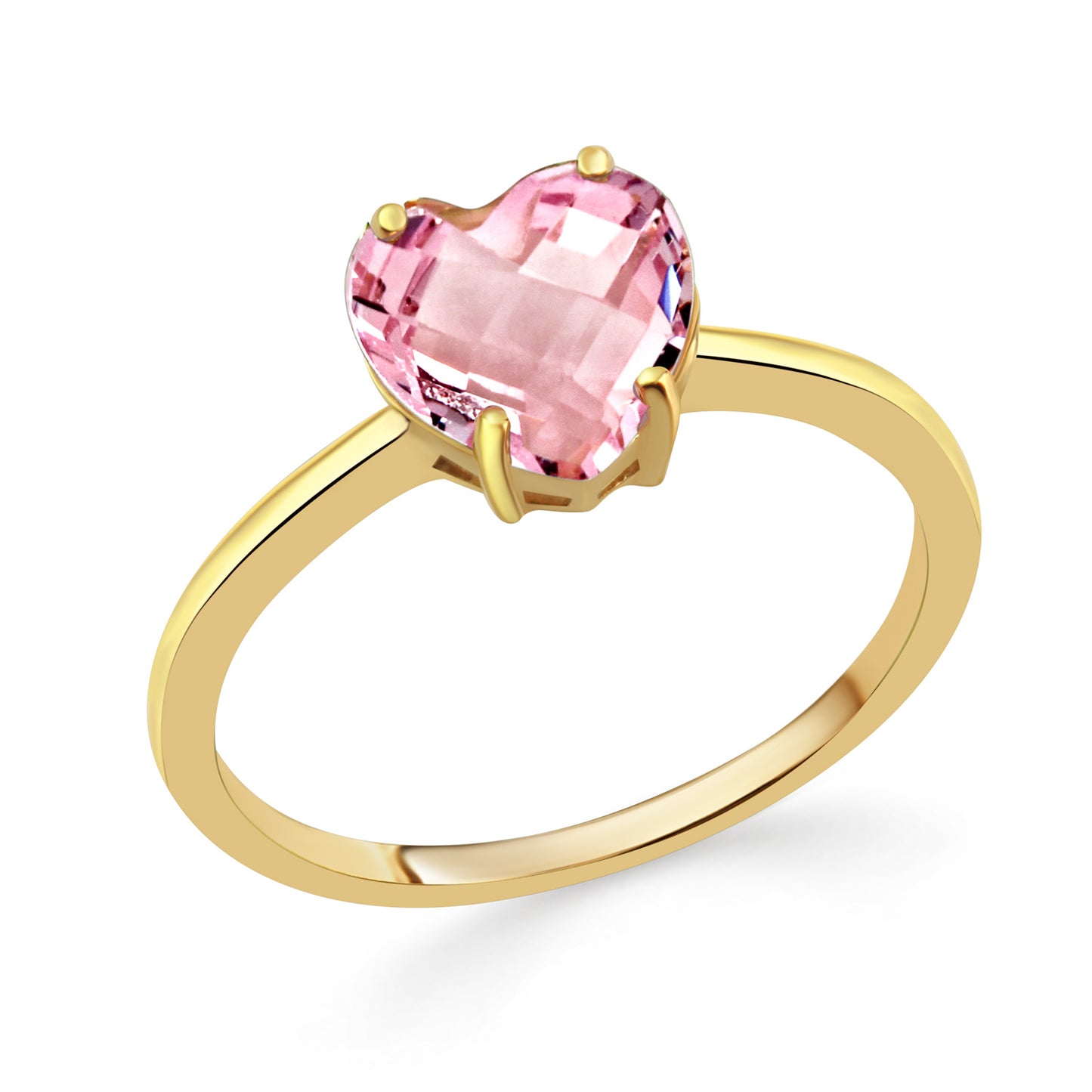 Damesring Roze Kristal 'Hartje' Sterling Zilver 925/000 goud verguld