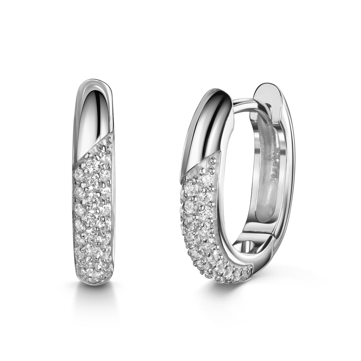 (5417) Klapcreolen ovaal met 60 Zirkonia Sterling Zilver 925/000