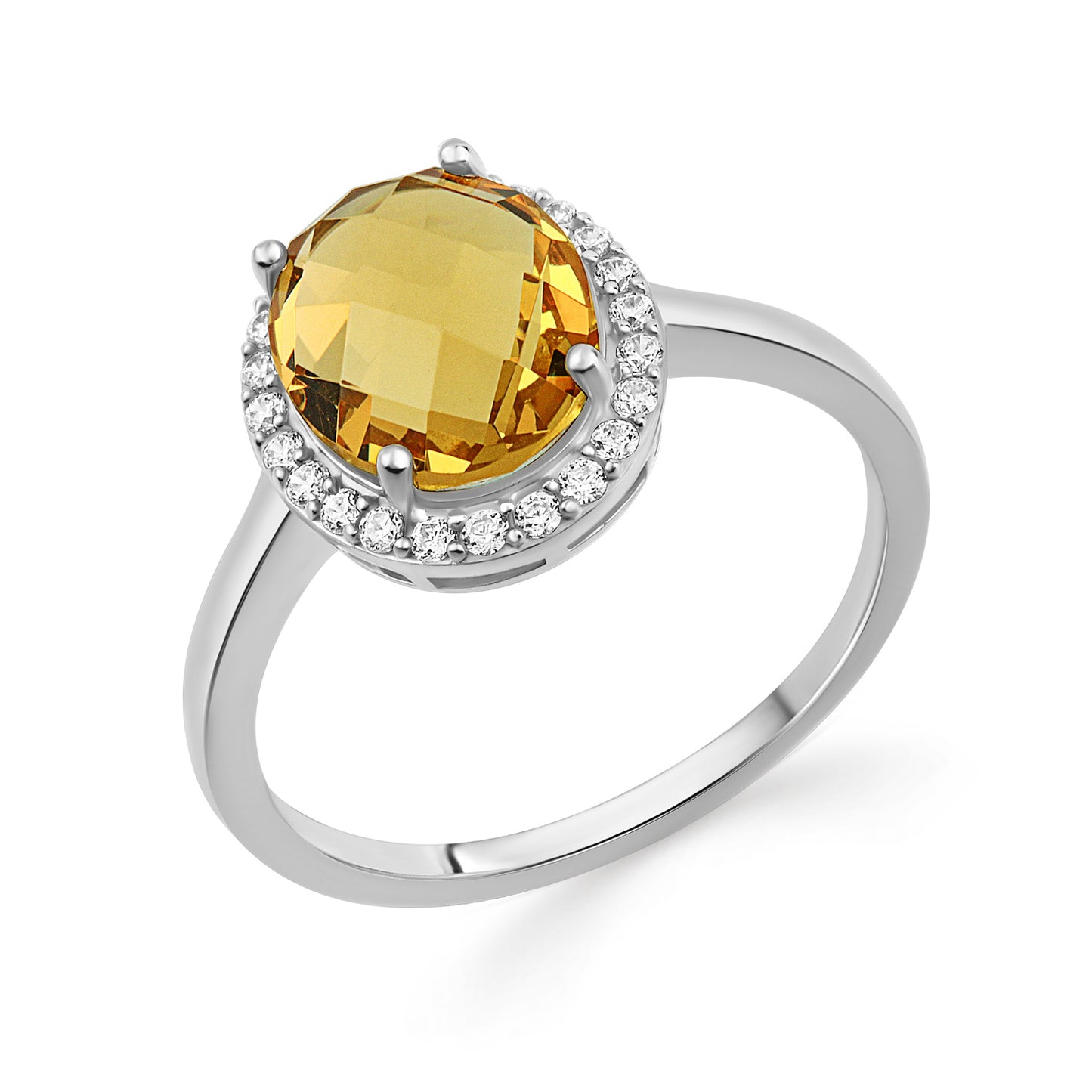 Damesring met Oranje Kristal en 24 zirkonia Sterling Zilver 925/000