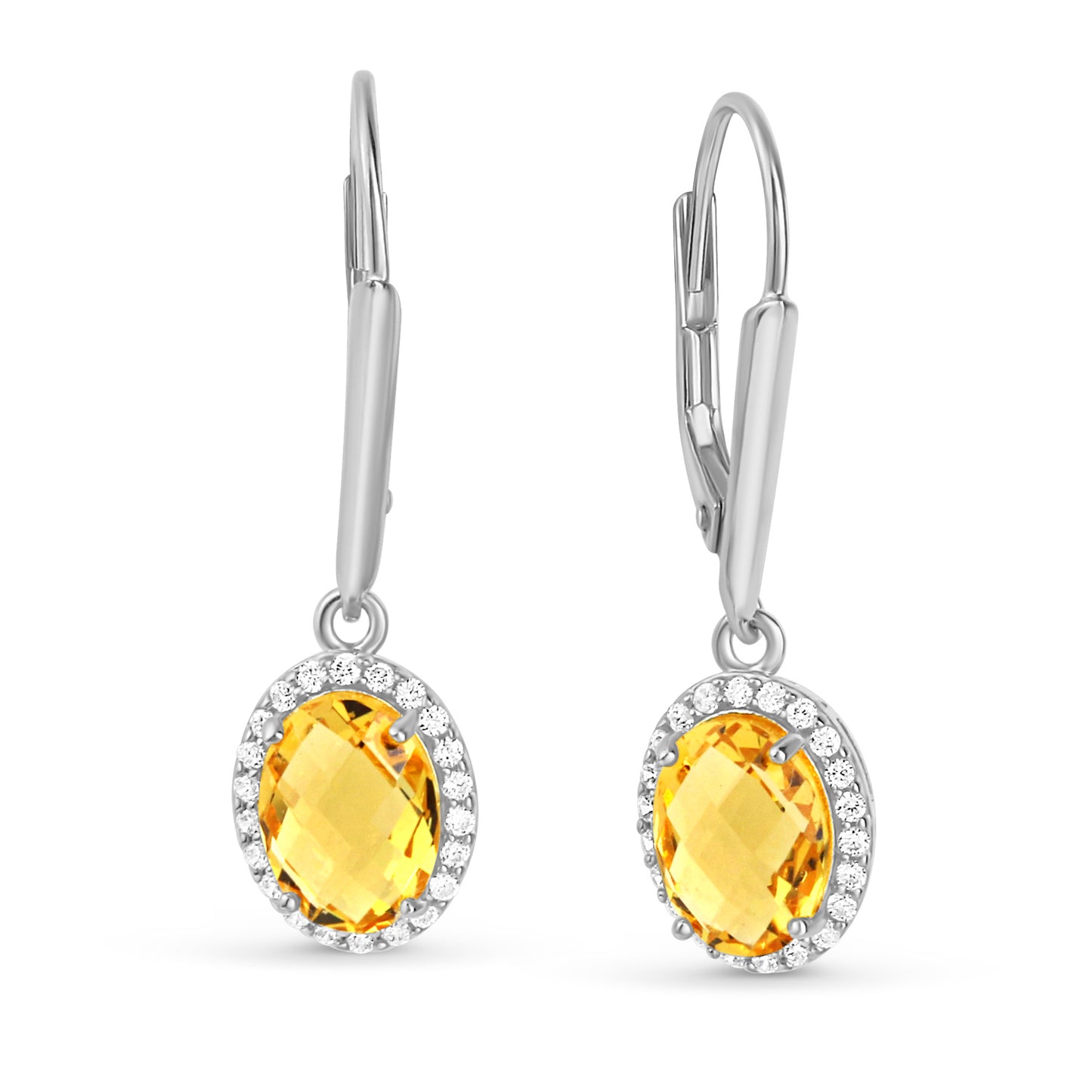 Boucles d'oreilles avec cristal de citrine et 44 zircones en argent sterling 925/000