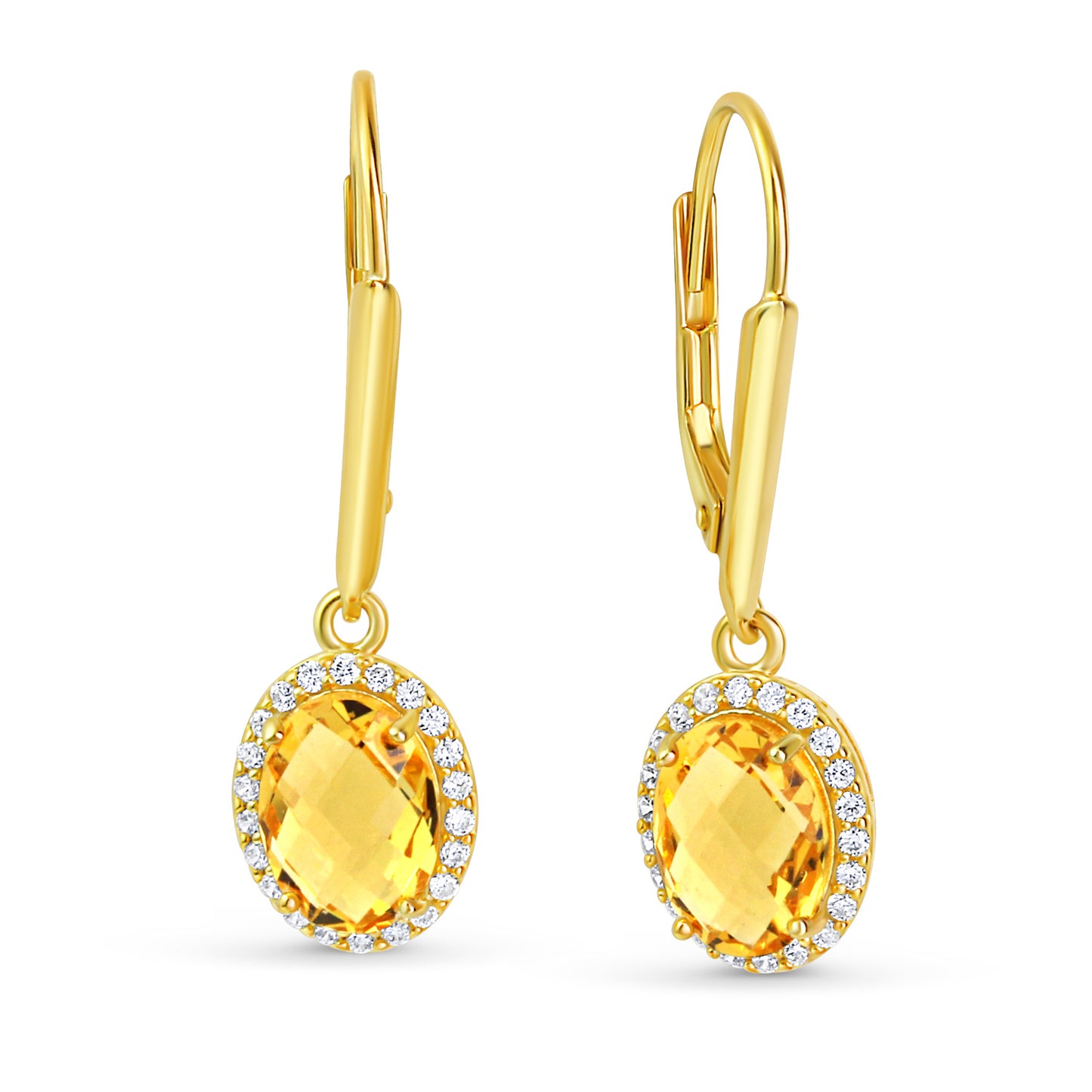 Boucles d'oreilles avec cristal de citrine et 44 zircones en argent sterling 925/000 plaqué or