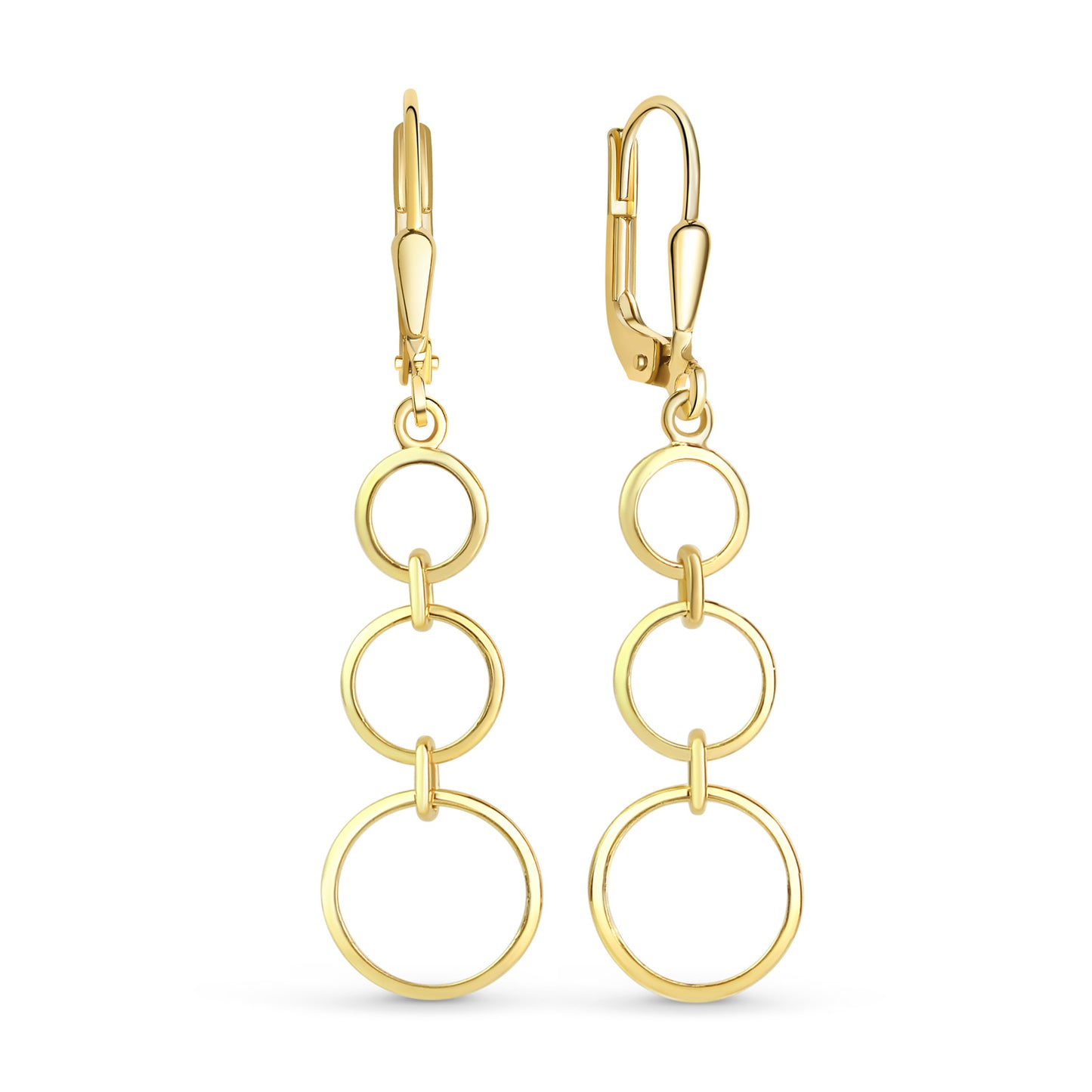 Boucles d'oreilles 3 cercles en argent sterling 925/000 plaqué or