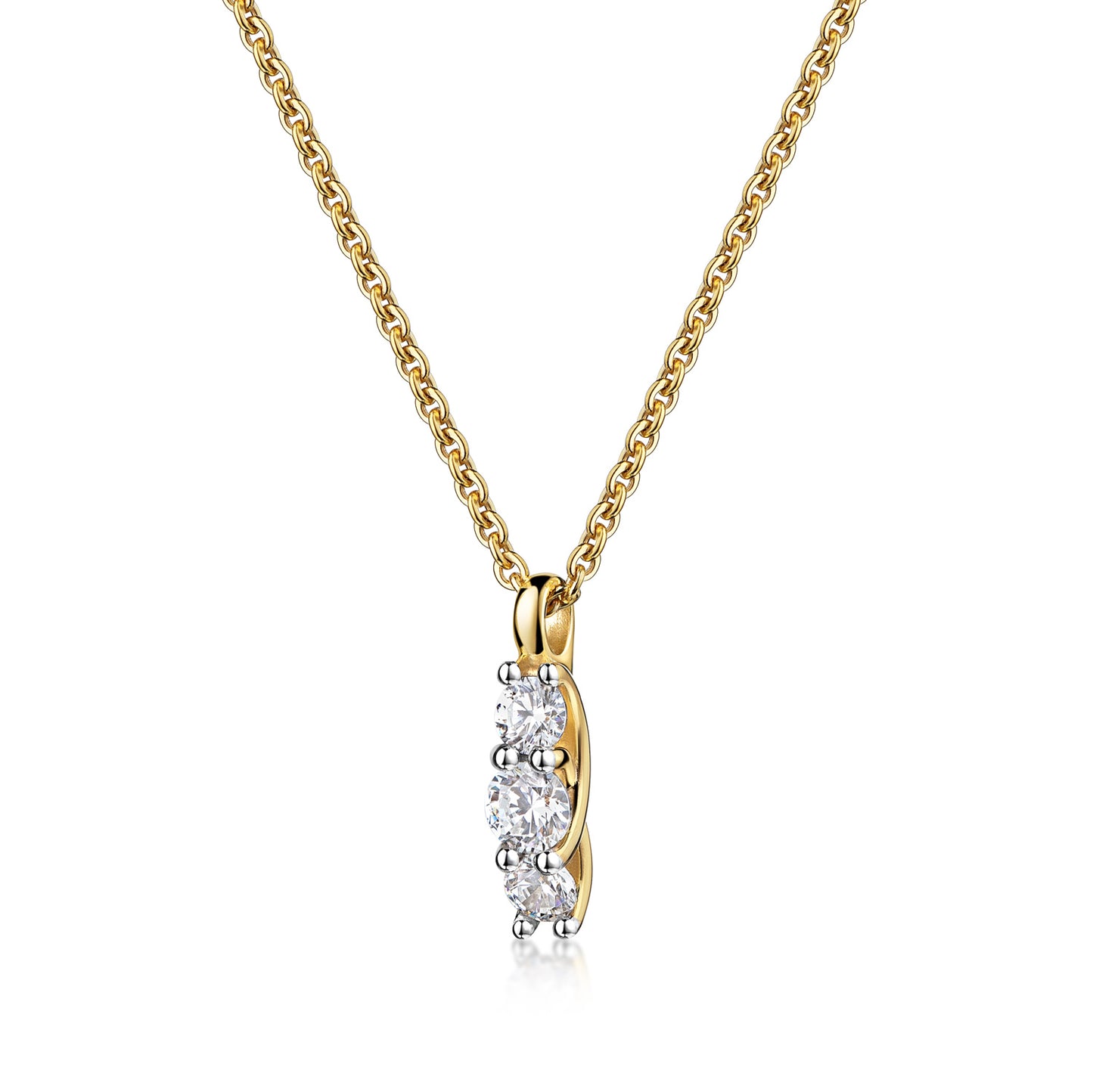 (54217) Halsketting met hanger 3 Zirkonia Sterling Zilver 925/000 goud verguld