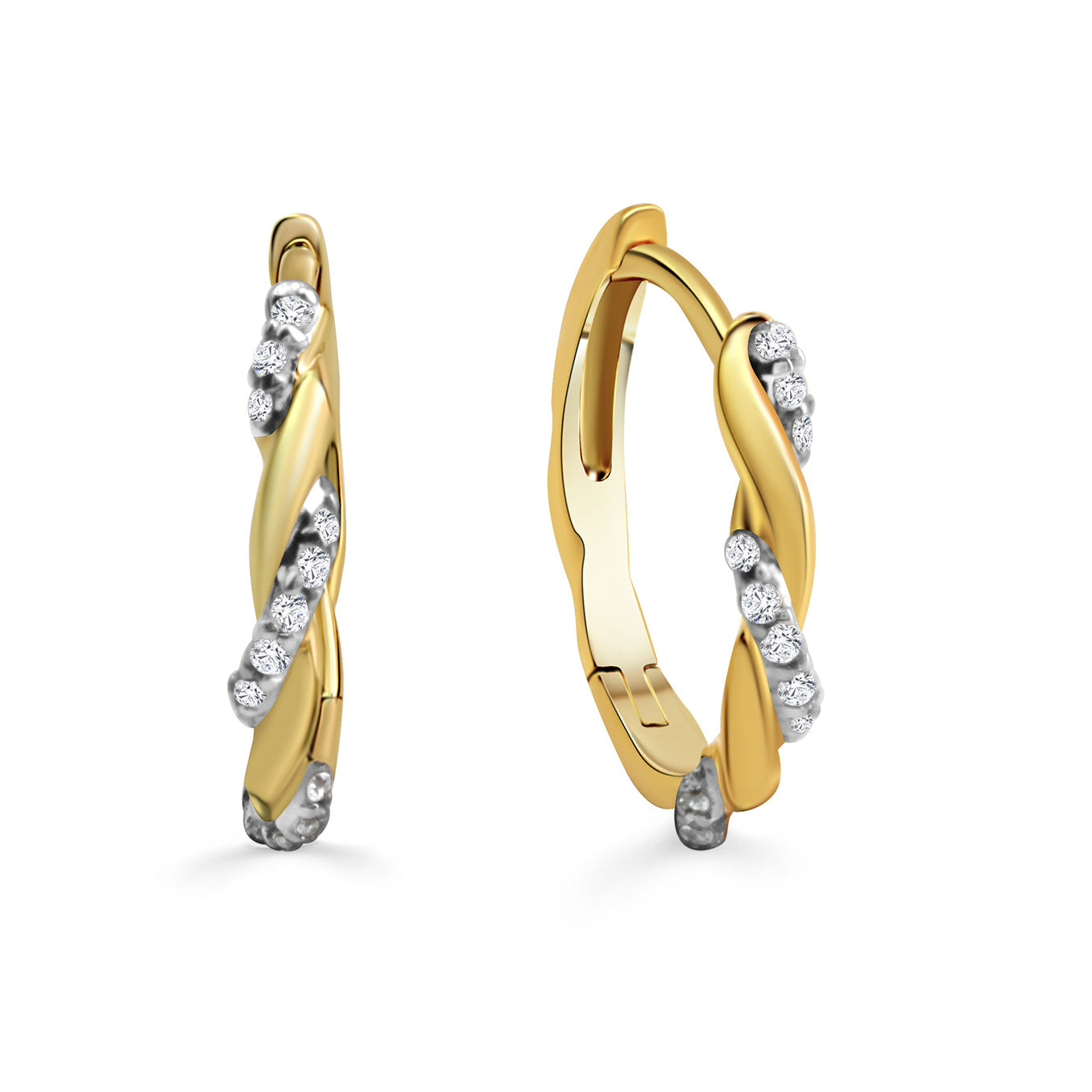 (54247) Klapcreolen met 30 Zirkonia Sterling Zilver 925/000 goud verguld