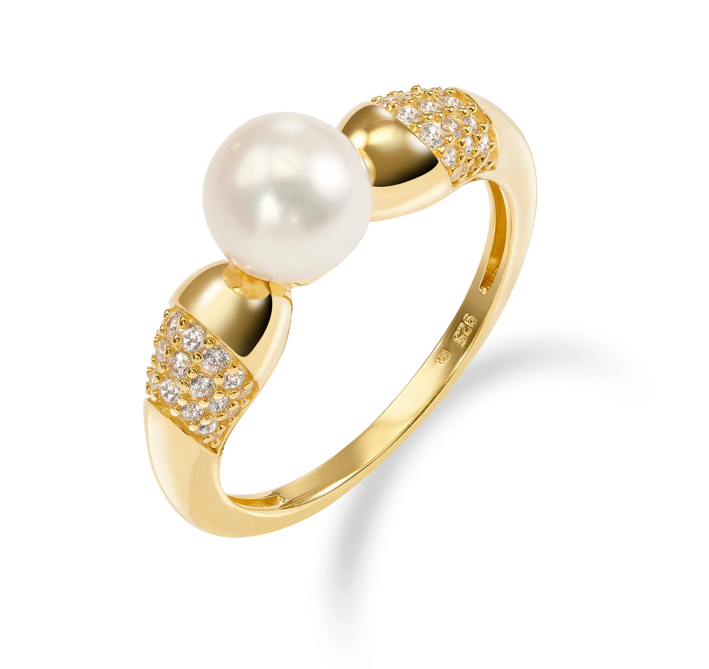 (54316) Bague pour femme avec perle d'eau douce et 42 zirconias, argent sterling 925/000 plaqué or.