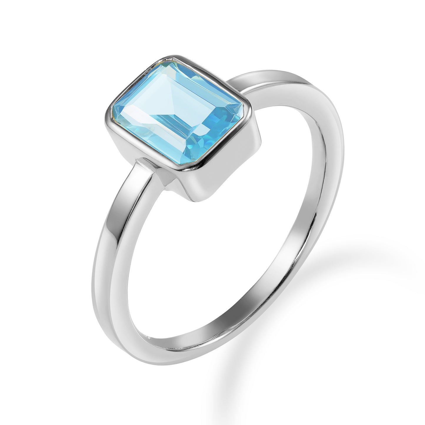 (54331) Bague pour femme avec zircon octogonal aigue-marine, argent sterling 925/000