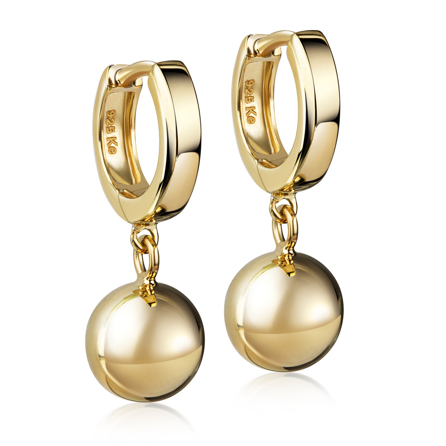 Boucle d'oreille 11,5 x 2,6 mm avec pendentif boule 8 mm Argent 925/000 plaqué or