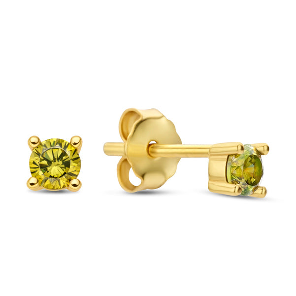 Oorstekers met Zirkonia Olijfgroen Ø 3mm Sterlling Zilver 925/000 goud verguld