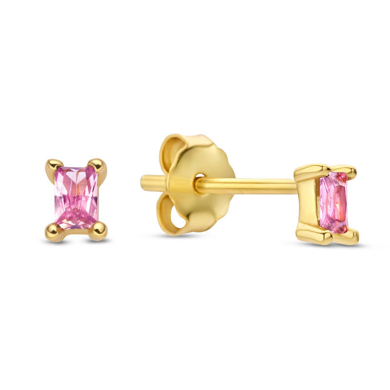 Oorknopjes met roze zirkonia Sterling Zilver 925/000 goud verguld