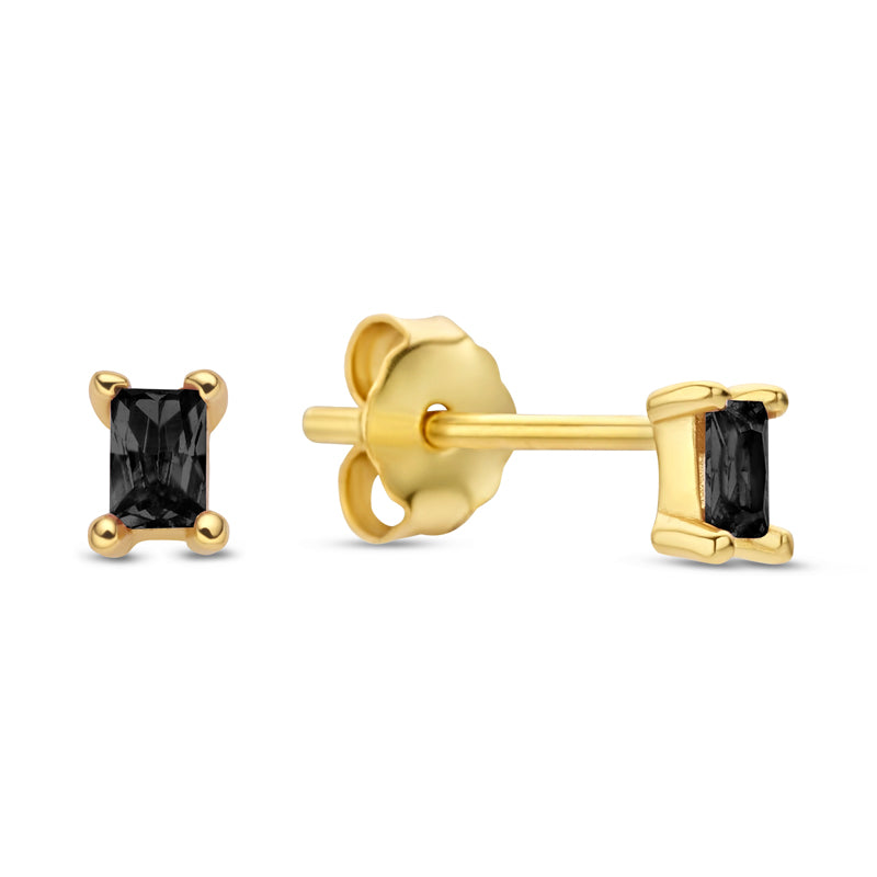 Oorknopjes met zwarte zirkonia Sterling Zilver 925/000 goud verguld