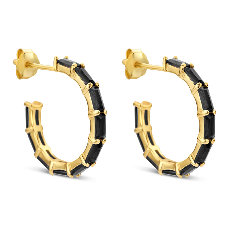 (56928) Boucles d'oreilles créoles Ø 19 mm avec 20 zirconias noirs, argent sterling 925/000 plaqué or.