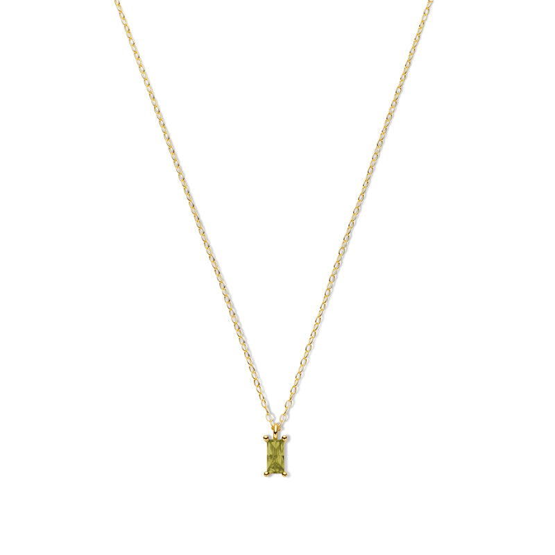 (56937) Halsketting met Olijfgroene Zirkonia 6 mm x 3 mm Sterling Zilver 925/000 goud verguld