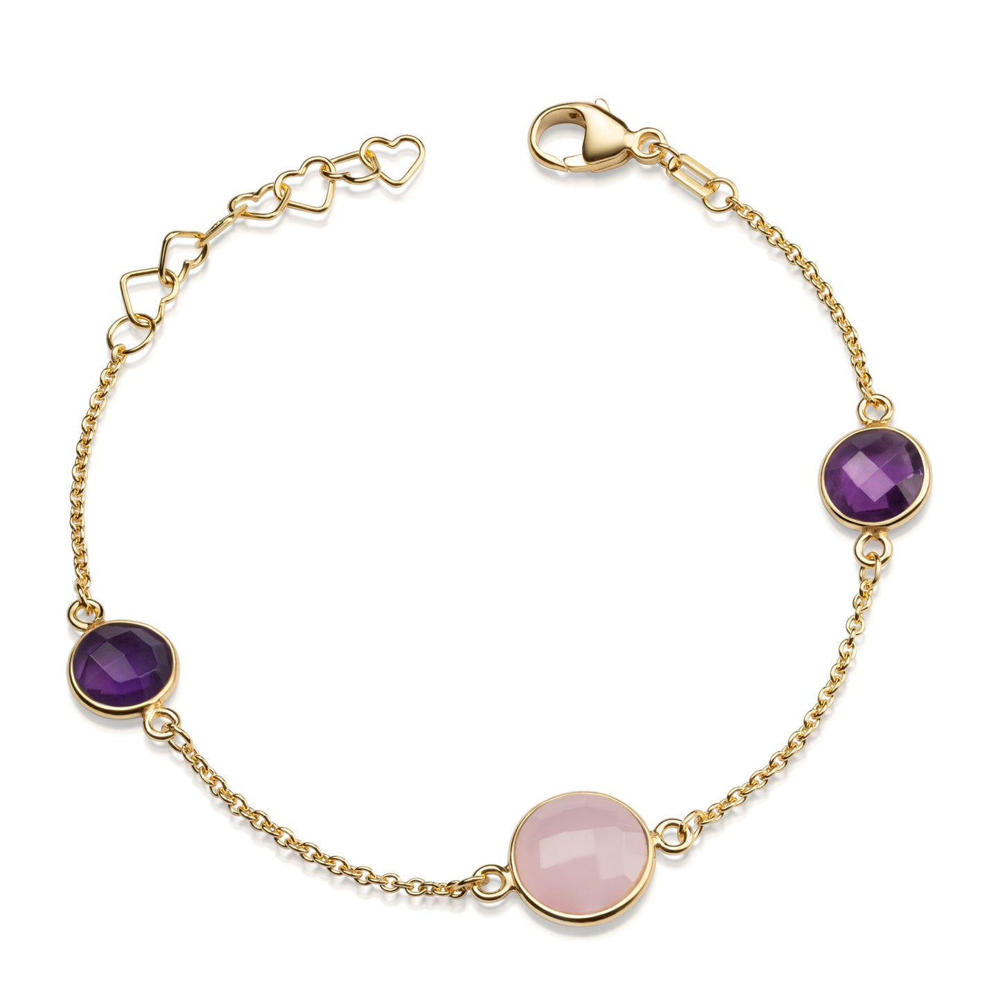 (59036) Armband met 1 Roze kwarts en 2 Paarse kwarts