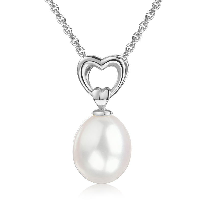 (6964) Halsketting met Hart en Zoetwaterparel Sterling Zilver 925/000