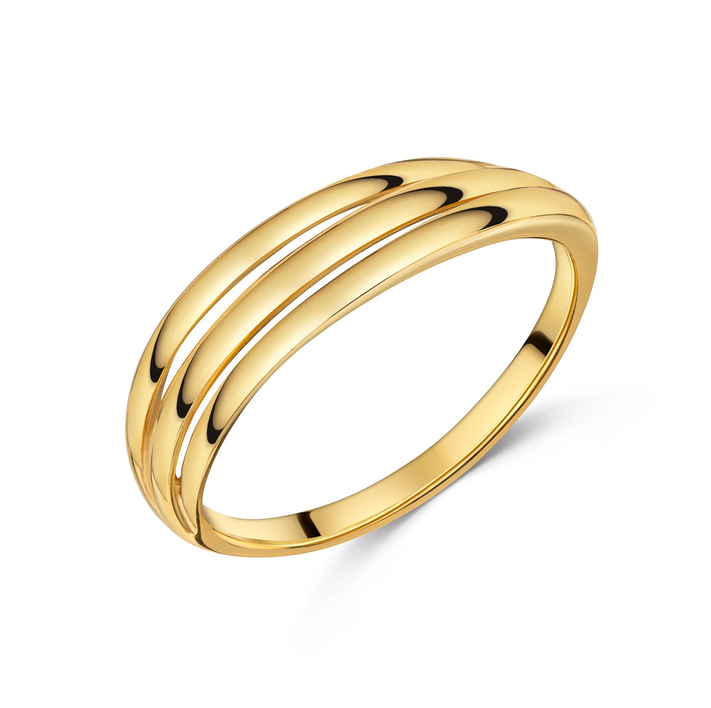 Damesring 3 Glanzende rijen Sterling Zilver 925/000 goud verguld
