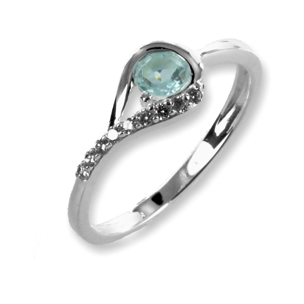 Ring met 9 Zirkonia en Blauwe Topaas Sterling Zilver 925/000