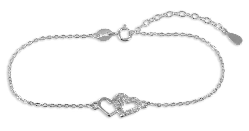 Bracelet Coeurs avec 13 Zircones en Argent Sterling 925/000
