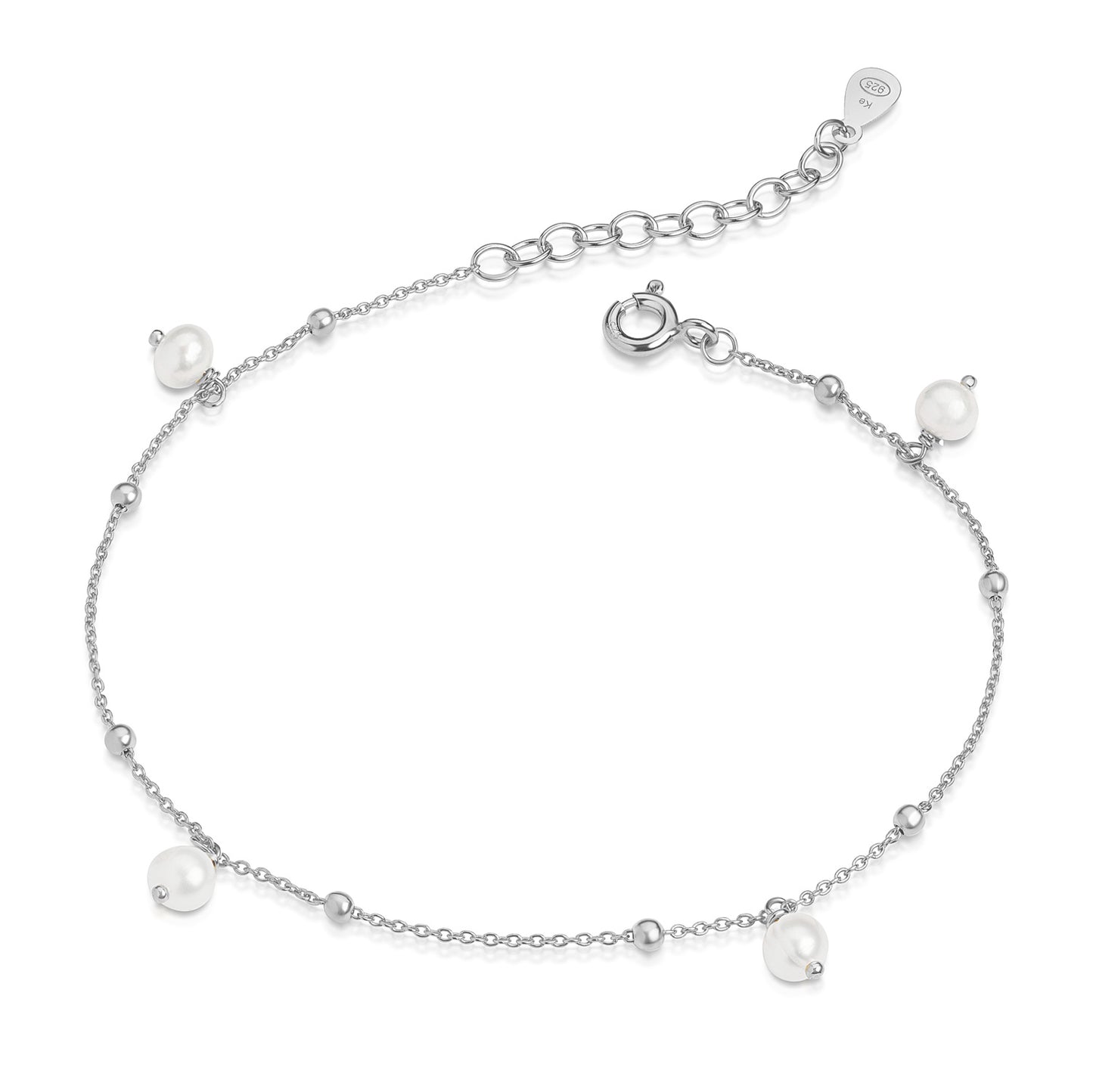 Bracelet avec quatre perles d'eau douce de 4,5 mm en argent sterling 925/000