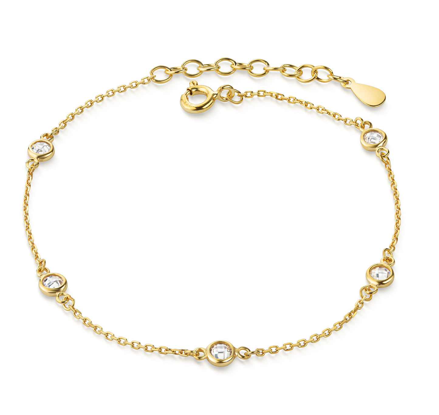 (8321) Bracelet en argent sterling plaqué or 925/000 avec 5 zirconias