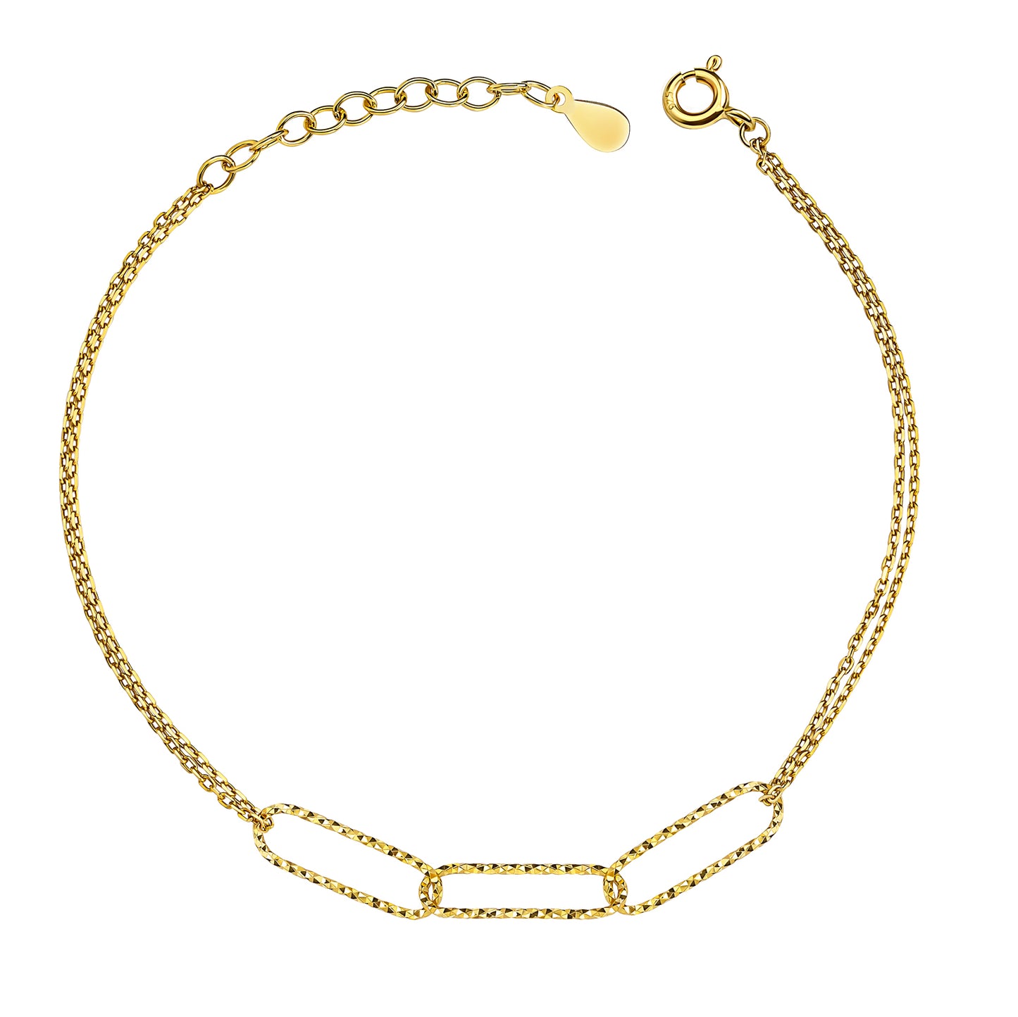 Armband 2-lagen met 3 brede schakels zilver 925/000 goud verguld