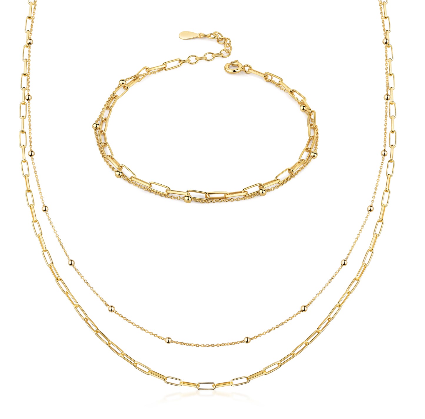 Collier avec 2 couches en argent sterling 925/000 plaqué or