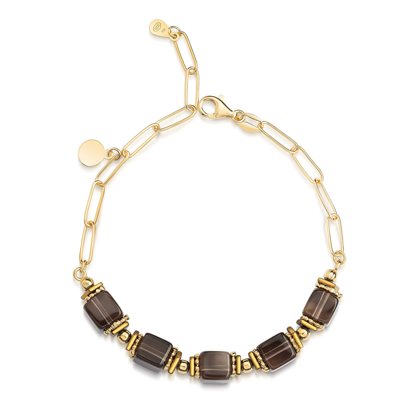 Bracelet avec Quartz Fumé en Argent Massif 925/000 plaqué or