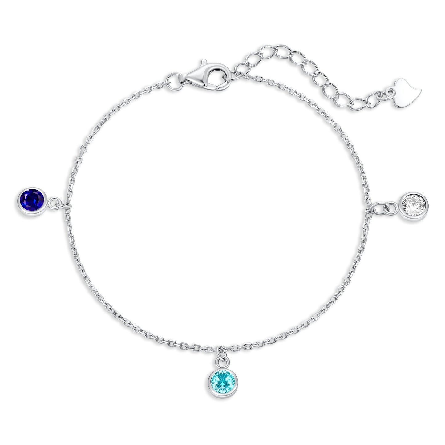 Armband met 3 Zirkonia wit/lichtblauw/blauw Sterling Zilver 925/000