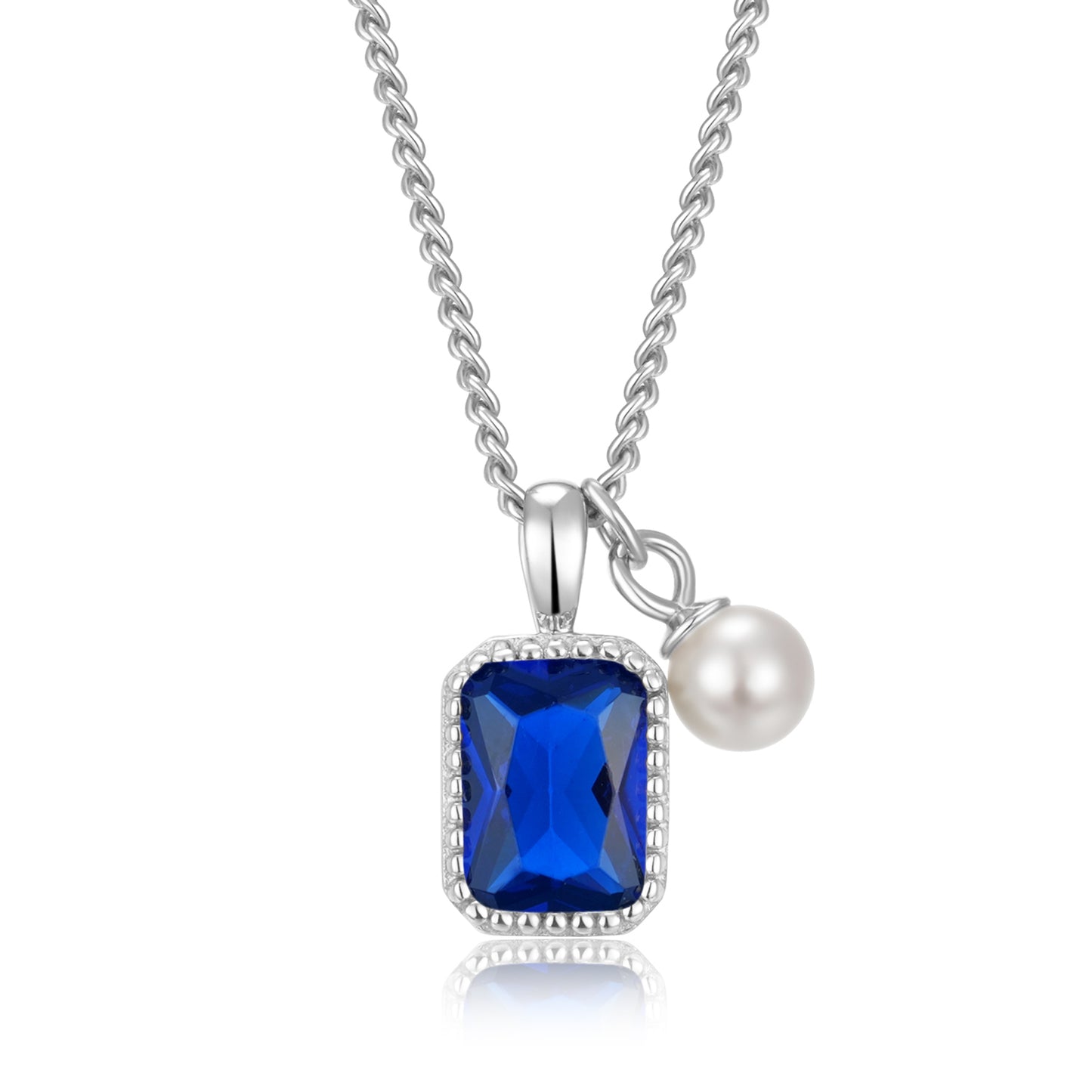 (8672) Halsketting met London Blauwe Zirkonia en parel Zilver