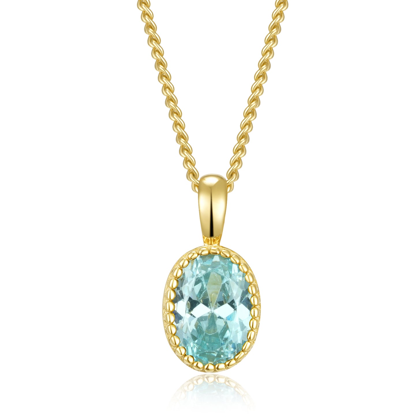 (8756) Halsketting met hanger Aqua Blauwe ovale Zirkonia Zilver goud verguld