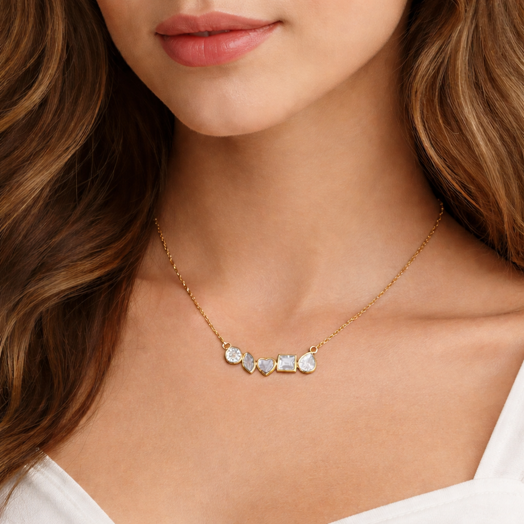 (51568) Halsketting met 5 zirkonia zilver 925/000 Sterling Zilver 925/000 goud verguld