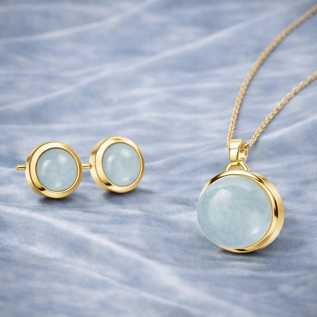 (6961) Halsketting met Blauwe Chalcedoon Sterling Zilver 925/000 goud verguld