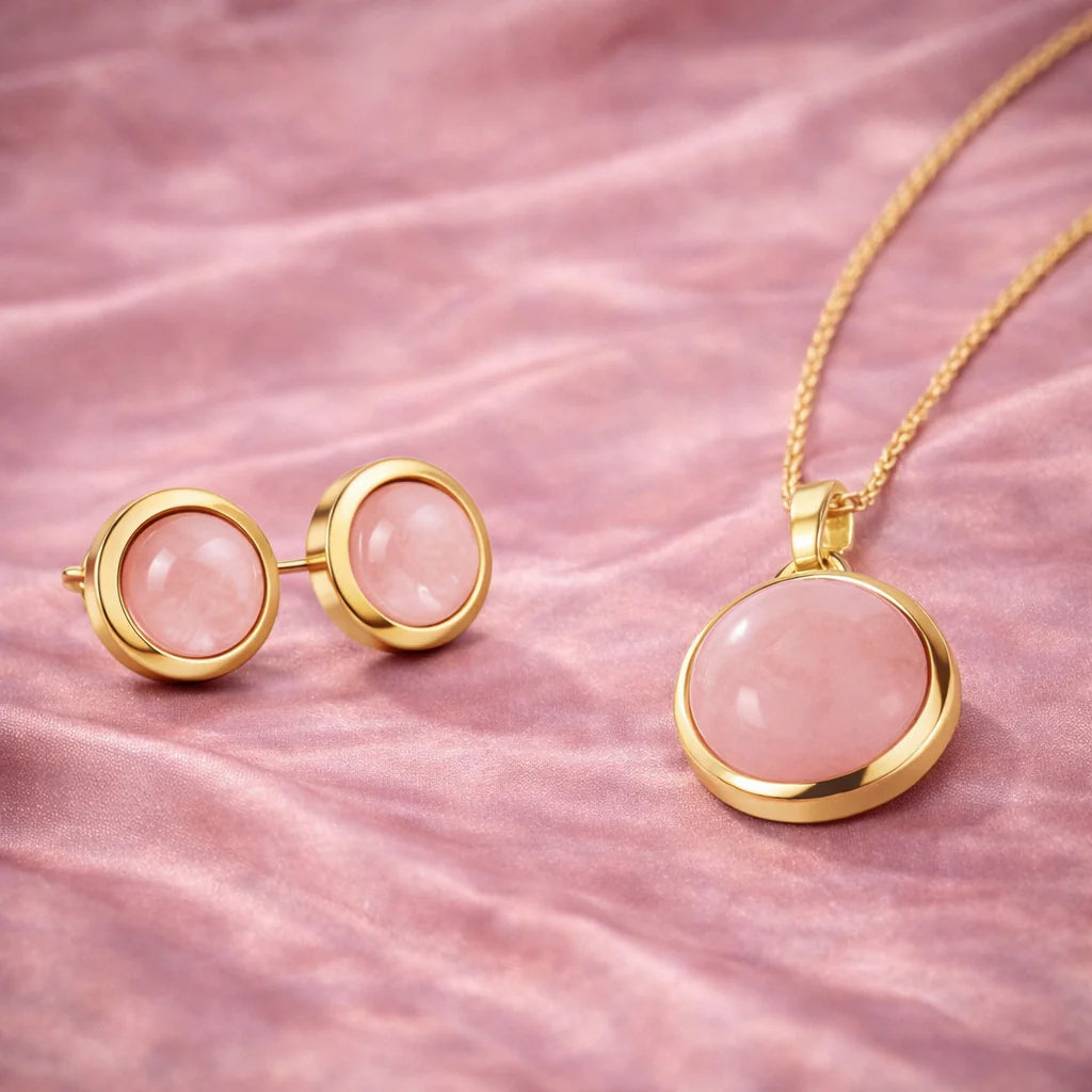 (6569) Halsketting met Roze Chalcedoon Sterling Zilver 925/000 goud verguld