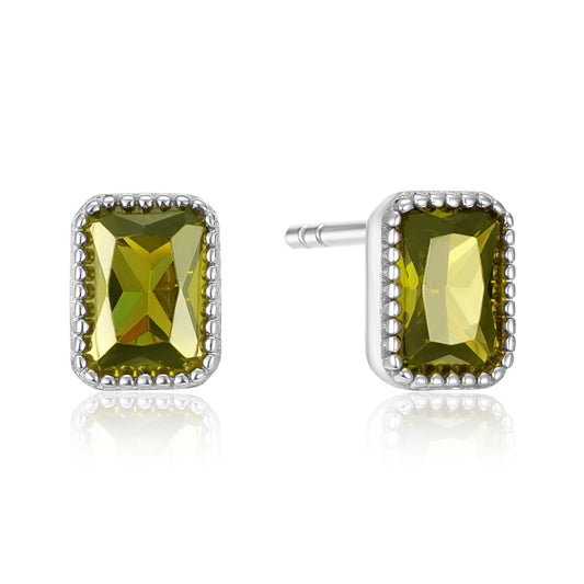 Oorstekers met Olijfgroene Zirkonia Sterling Zilver 925/000