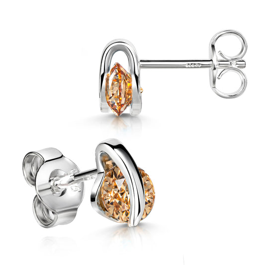 Boucles d'oreilles avec Zircone Champagne Ø 5mm Argent 925/000