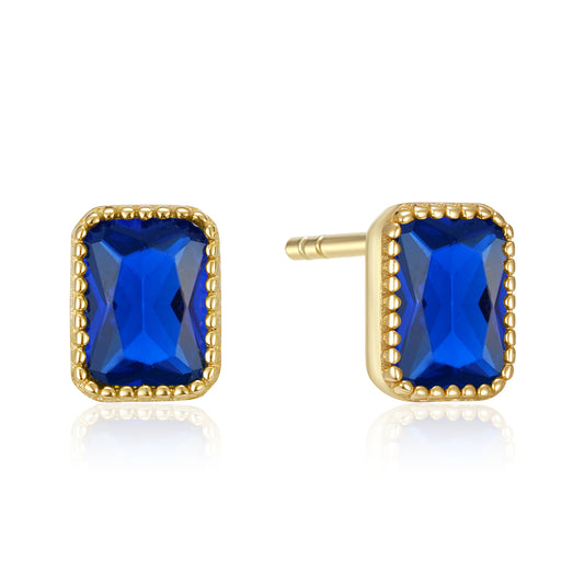 Oorstekers met London Blauwe Zirkonia Sterling Zilver 925/000 goud verguld