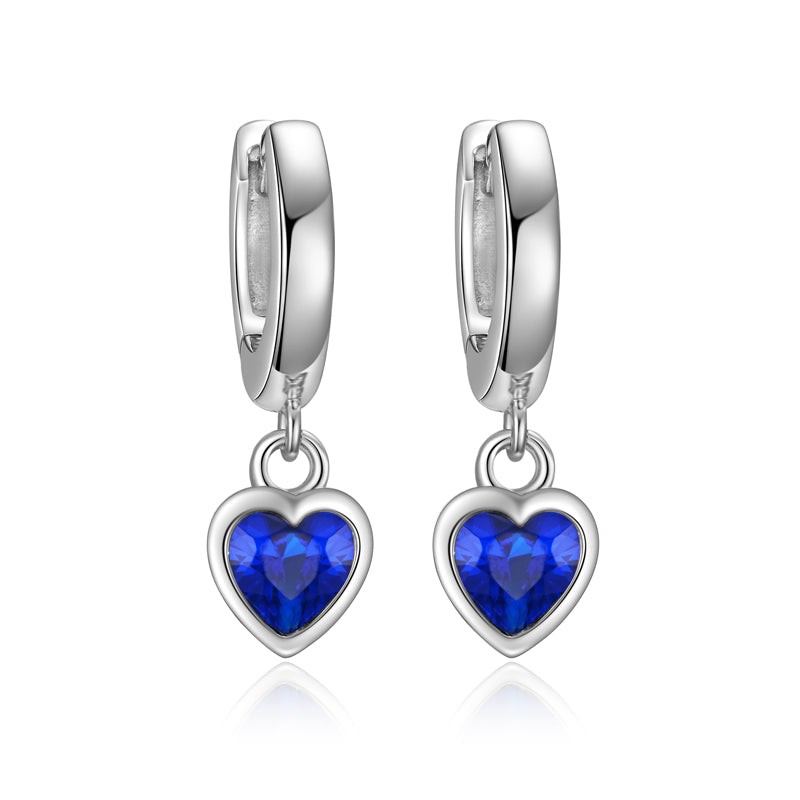 (4516) Klapcreolen Hart met Blauwe Zirkonia Sterling Zilver 925/000