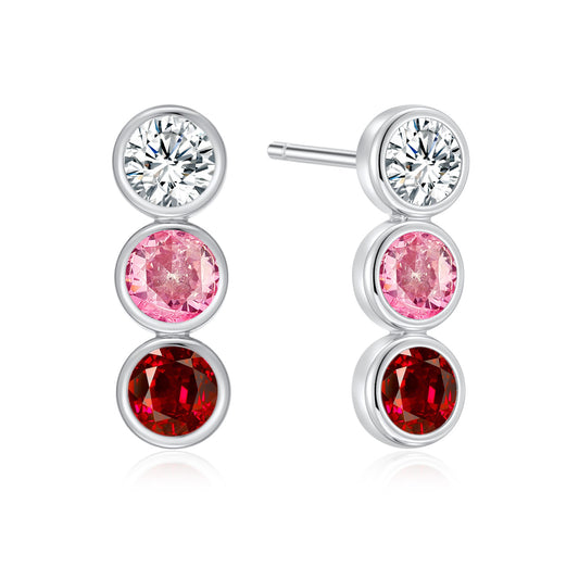 Oorstekers met 6 Zirkonia wit/roze/rood Sterling zilver 925/000