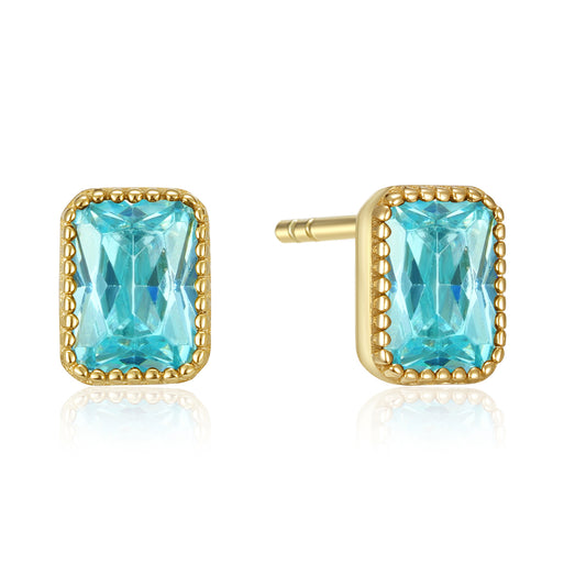 Oorstekers met Aqua Blauwe Zirkonia Sterling Zilver 925/000 goud verguld&nbsp;