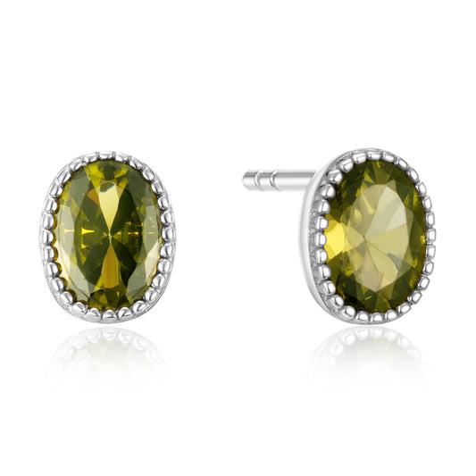 Oorstekers met Olijfgroene zirkonia Sterling Zilver 925/000