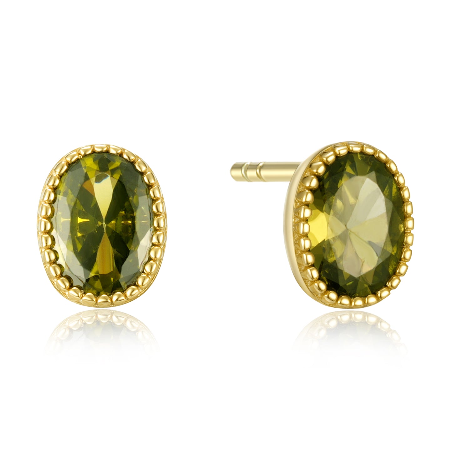 Boucles d'oreilles à tige avec zircone vert olive en argent sterling 925/000 plaqué or